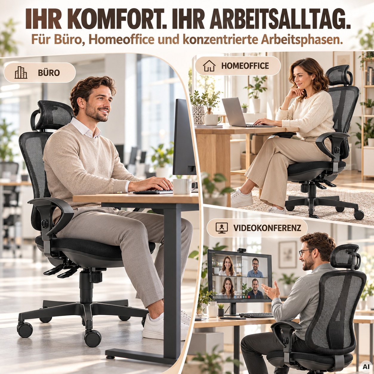 Flash Net L mit Kopfstütze - Bürostuhl mit Netzrücken