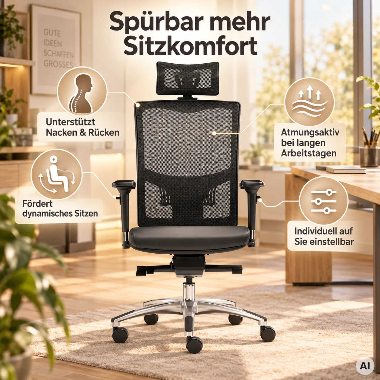 Liberty L mit Kopfstütze - Allrounder Netz-Bürostuhl